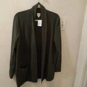 NWT J.Crew Factory long olive Knit Cardigan with pockets on front